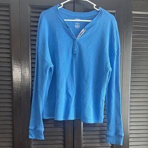 Sonoma Blue Waffle Knit Henley with Button Accents